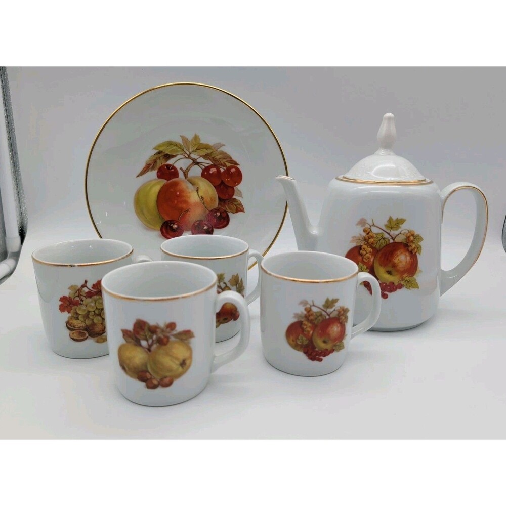Vintage Bareuther Waldsassen Teapot 4 Cups Lunch Plate Autumn Fruits